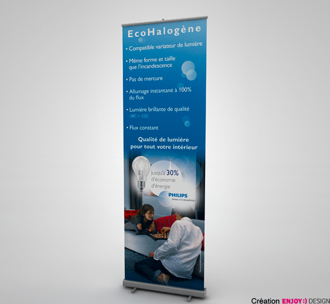 Exécution de PVL pour PHILIPS. (Fond Pantone, image Quadri + 1 pantone, Retouche image ampoule plus détourage).