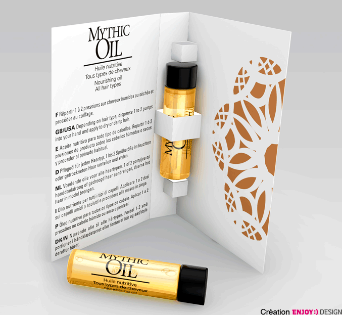 Exécution de cardonette pour différents produits échantillons L’Oréal. Mise au point de création (Quadri plus Pantone) sur différent projets pour l‘Oréal (Série Nature, Série Expert…)
